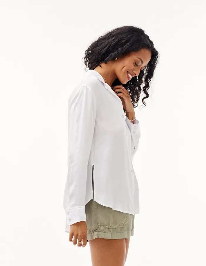 Women Bella Dahl Long Sleeve Side Slit Button Down Shirt 8211 White WHITE