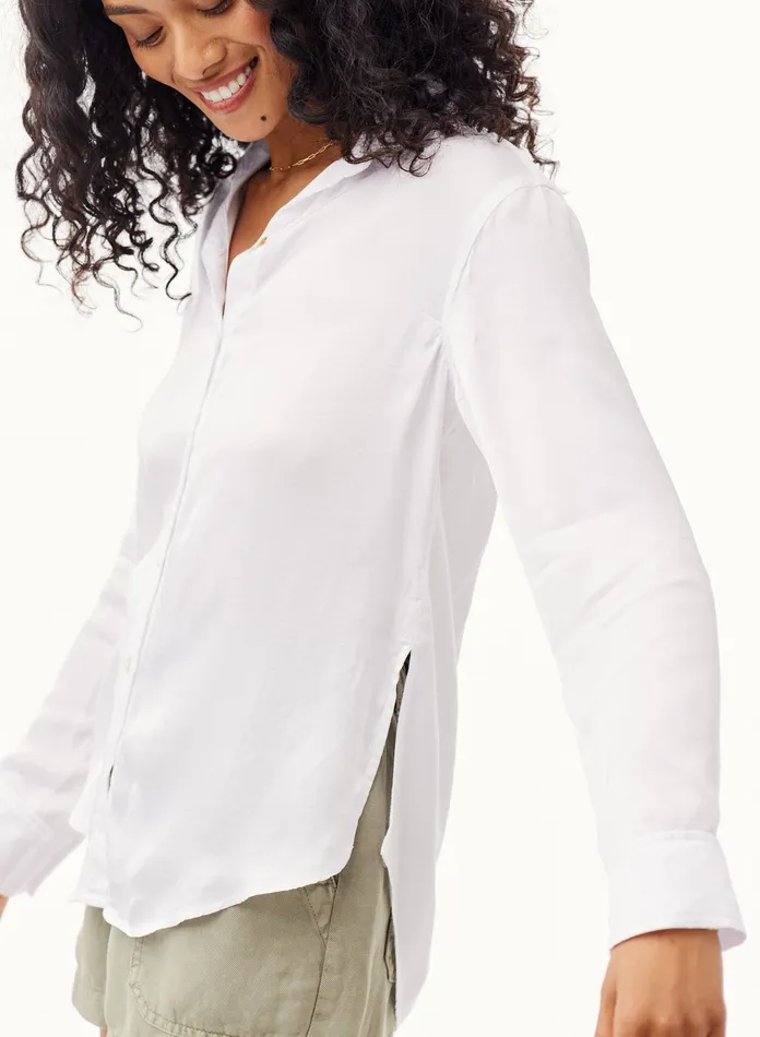 Women Bella Dahl Long Sleeve Side Slit Button Down Shirt 8211 White WHITE