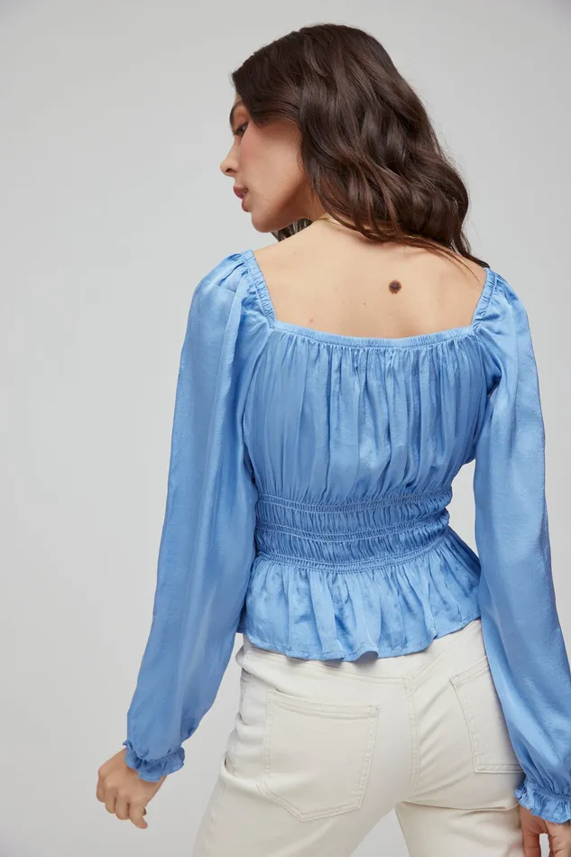 Women Bella Dahl Long Sleeve Smocked Long Sleeve Puff Sleeve Top 8211 Soft Indigo SOFT INDIGO