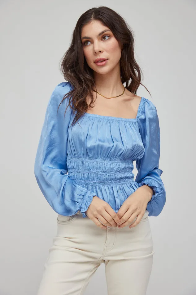 Women Bella Dahl Long Sleeve Smocked Long Sleeve Puff Sleeve Top 8211 Soft Indigo SOFT INDIGO