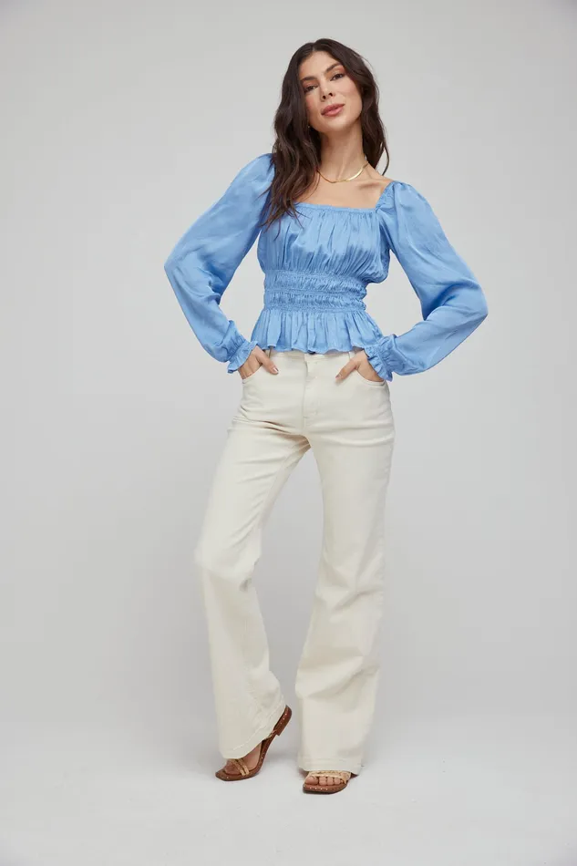 Women Bella Dahl Long Sleeve Smocked Long Sleeve Puff Sleeve Top 8211 Soft Indigo SOFT INDIGO