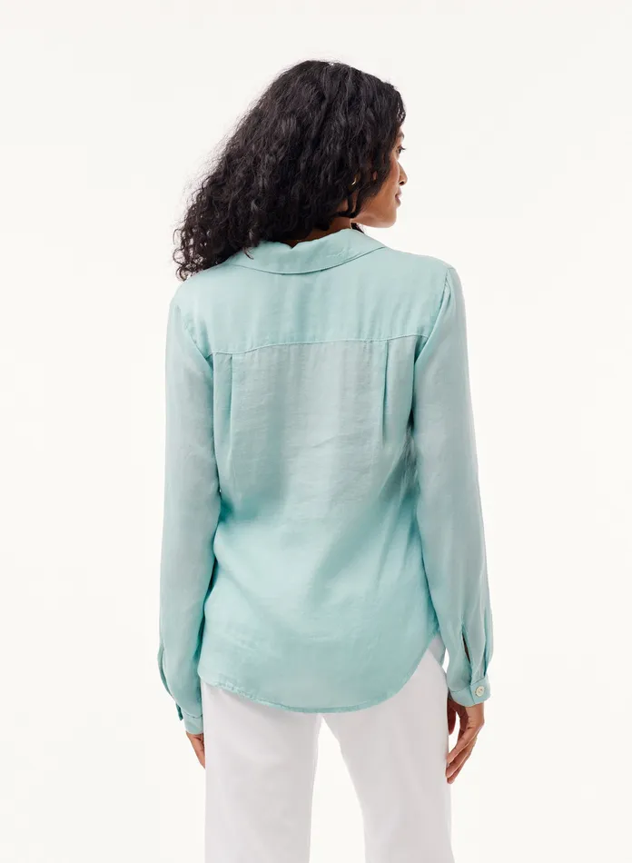 Women Bella Dahl Long Sleeve Tencel Pocket Button Down Top 8211 Aegean Teal AEGEAN TEAL