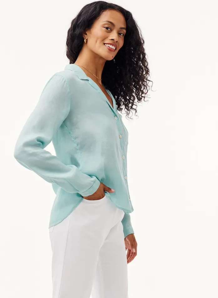 Women Bella Dahl Long Sleeve Tencel Pocket Button Down Top 8211 Aegean Teal AEGEAN TEAL