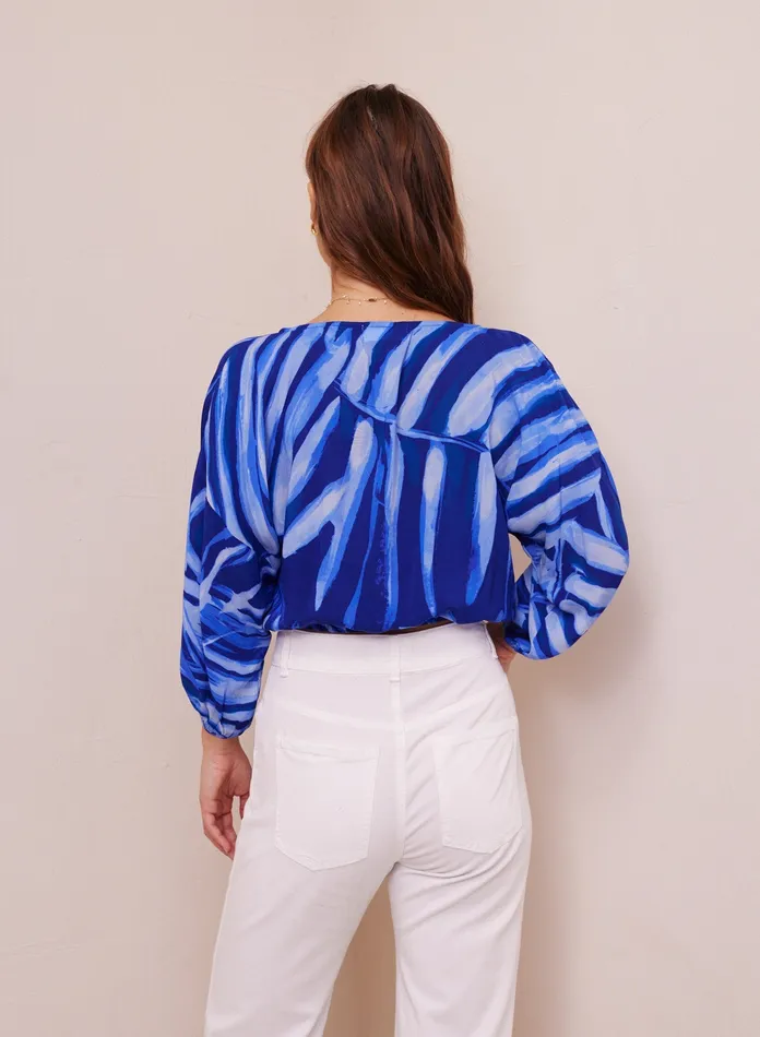 Women Bella Dahl Long Sleeve Tie Up Pullover Top 8211 Bayside Palm Print BAYSIDE PALM PRINT