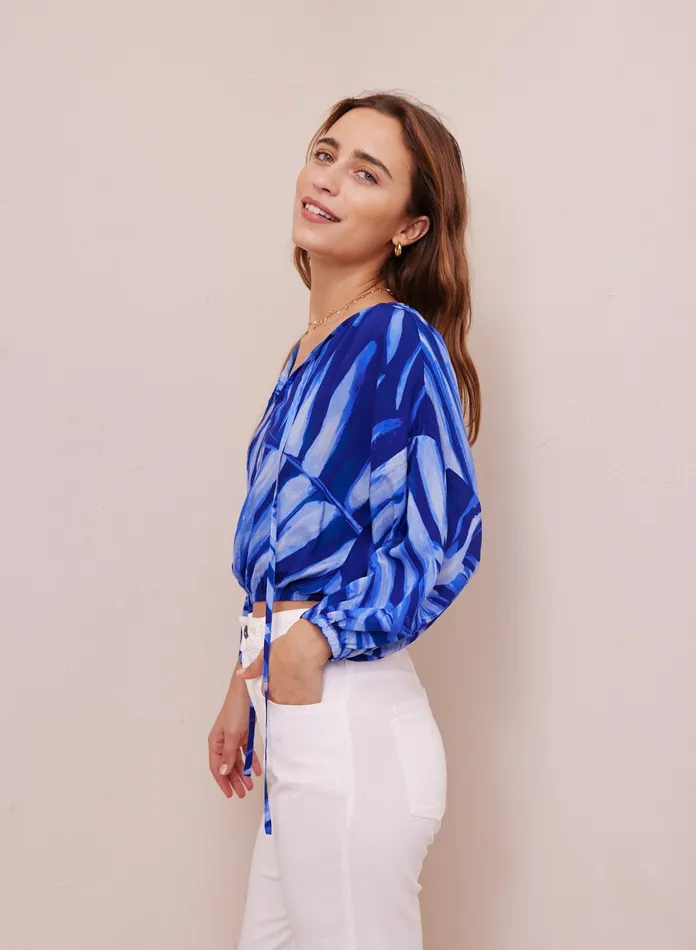 Women Bella Dahl Long Sleeve Tie Up Pullover Top 8211 Bayside Palm Print BAYSIDE PALM PRINT