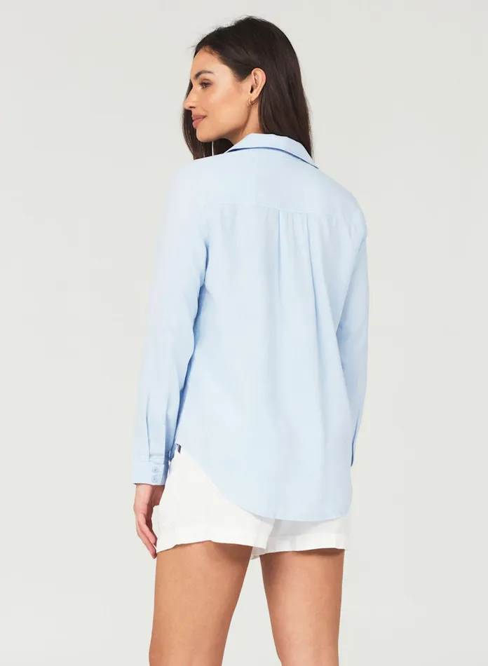 Women Bella Dahl Long Sleeve Two Pocket Classic Button Down 8211 Blue Oasis BLUE OASIS