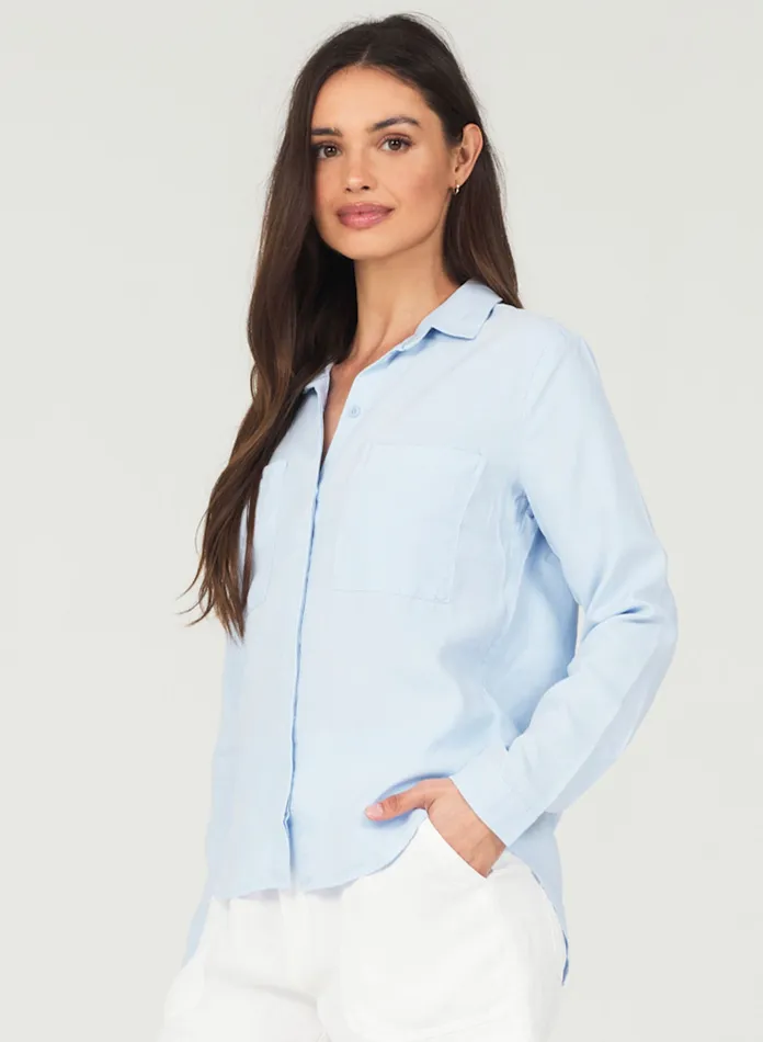 Women Bella Dahl Long Sleeve Two Pocket Classic Button Down 8211 Blue Oasis BLUE OASIS