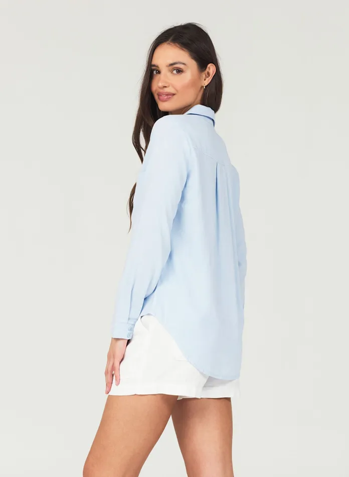 Women Bella Dahl Long Sleeve Two Pocket Classic Button Down 8211 Blue Oasis BLUE OASIS