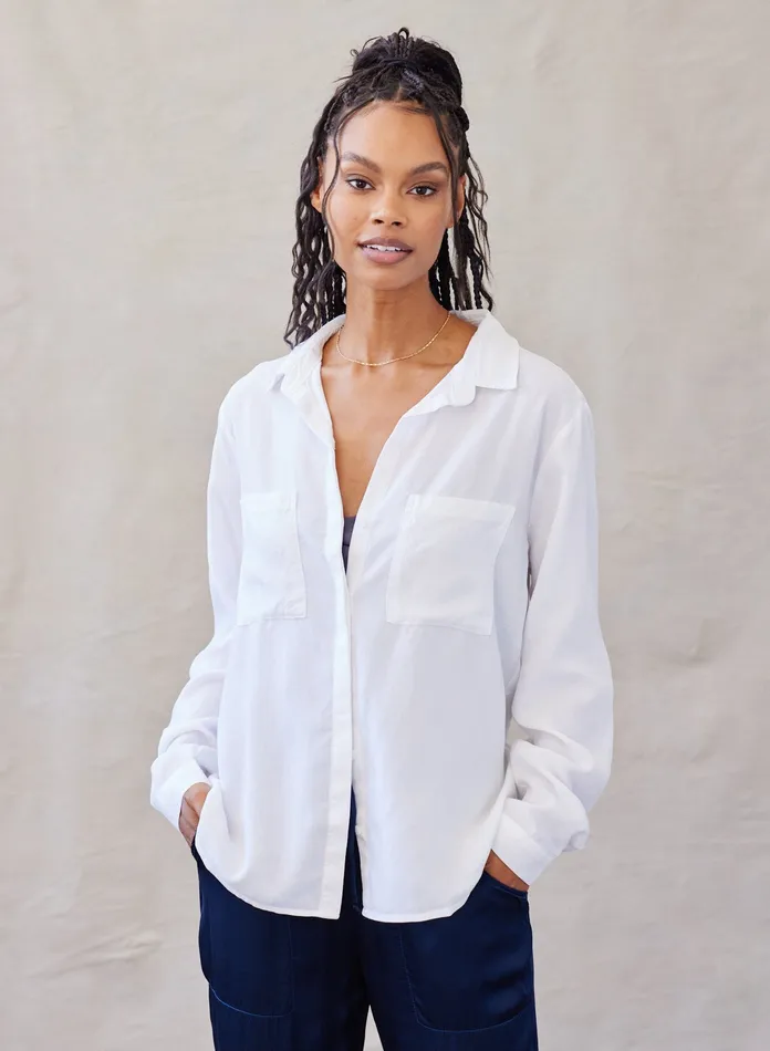 Women Bella Dahl Long Sleeve Two Pocket Classic Button Down 8211 White WHITE