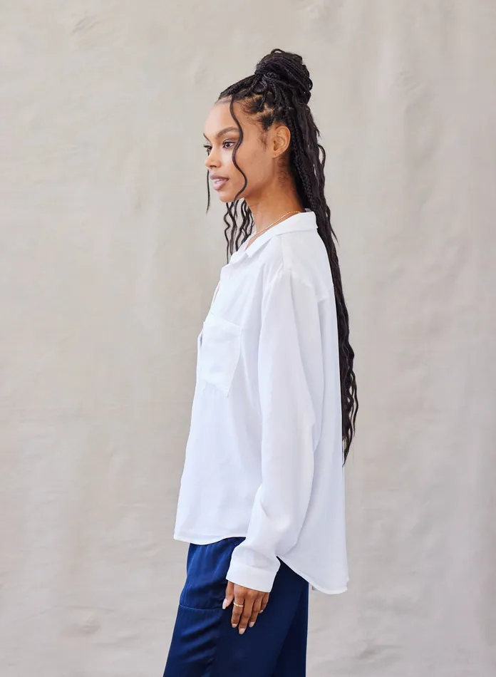 Women Bella Dahl Long Sleeve Two Pocket Classic Button Down 8211 White WHITE