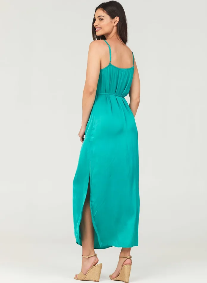Women Bella Dahl Maxi Dresses Cowl Neck Satin Maxi Dress 8211 Tropical Teal TROPICAL TEAL