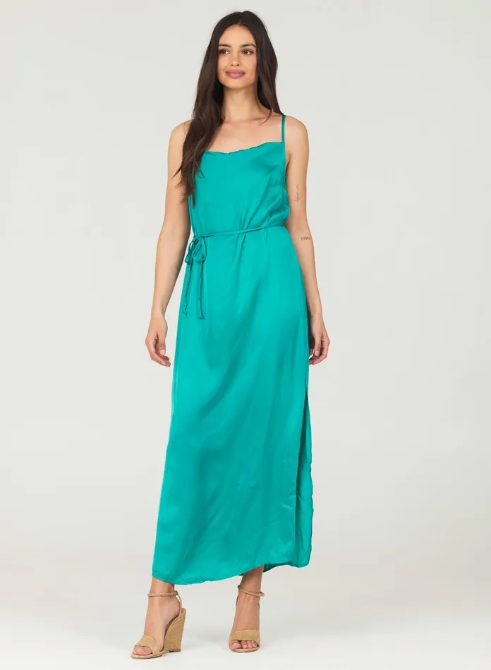 Women Bella Dahl Maxi Dresses Cowl Neck Satin Maxi Dress 8211 Tropical Teal TROPICAL TEAL