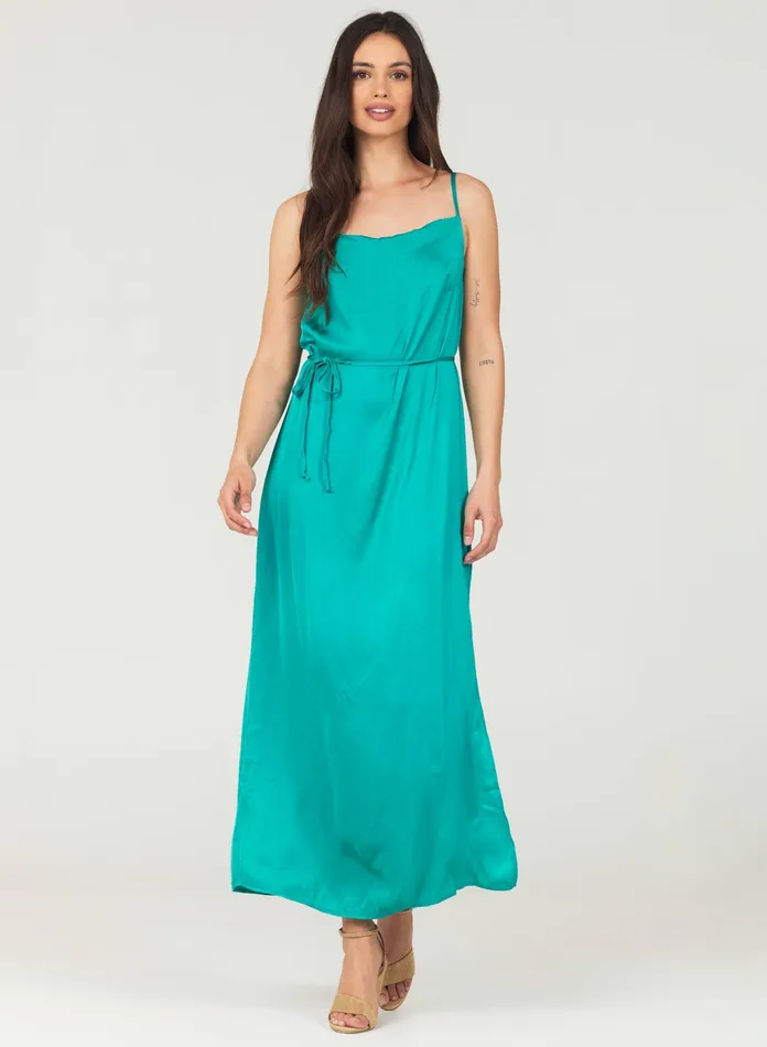 Women Bella Dahl Maxi Dresses Cowl Neck Satin Maxi Dress 8211 Tropical Teal TROPICAL TEAL