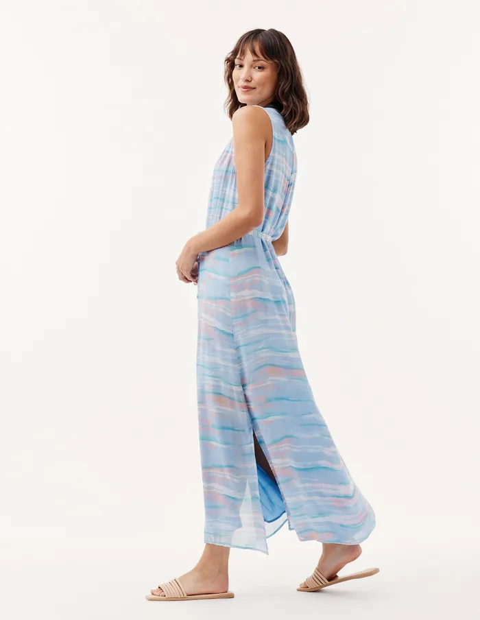 Women Bella Dahl Maxi Dresses Sleeveless Button Down Maxi Dress 8211 Milos Stripe Print MILOS STRIPE PRINT