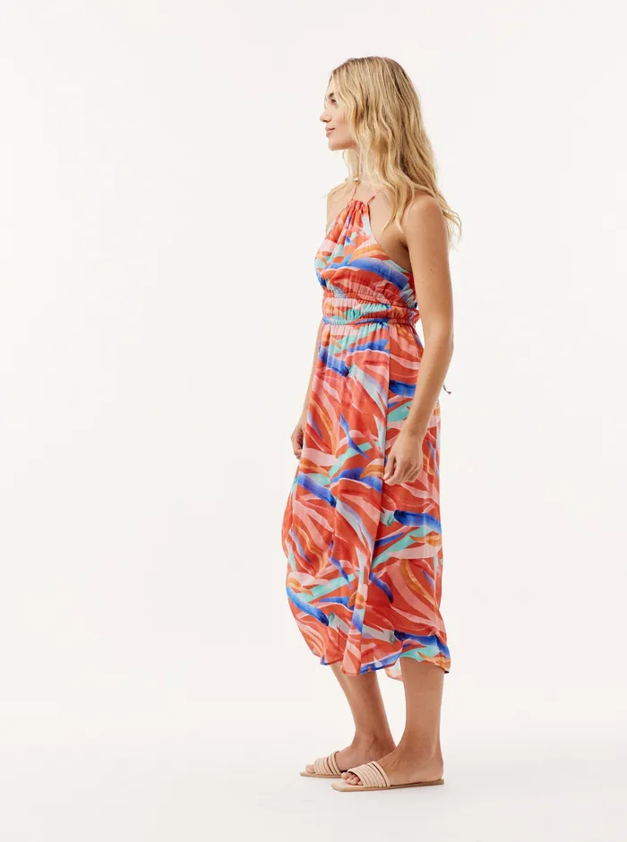 Women Bella Dahl Midi Dresses Halter Elastic Waist Midi Dress 8211 Paradiso Print PARADISO PRINT