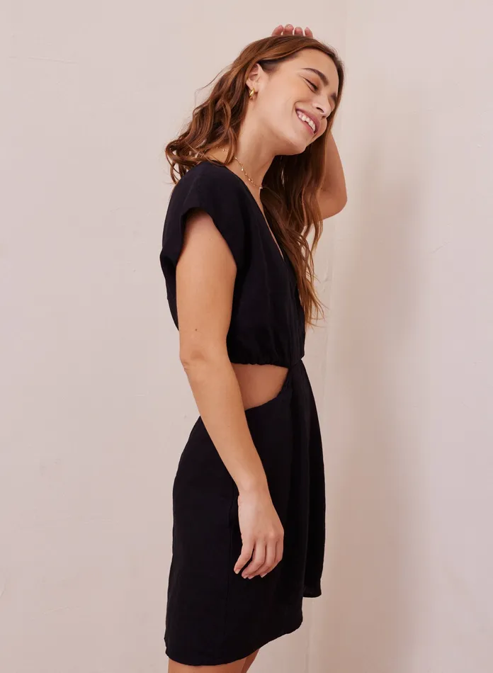 Women Bella Dahl Mini Dresses Cap Sleeve Cut Out Mini Dress 8211 Black BLACK