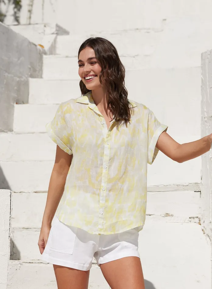 Women Bella Dahl Short Sleeve Linen Printed Button Down 8211 Layered Spots Print LAYERED SPOTS PRINT Women Bella Dahl Short Sleeve Linen Printed Button Down 8211 Layered Spots Print LAYERED SPOTS PRINT