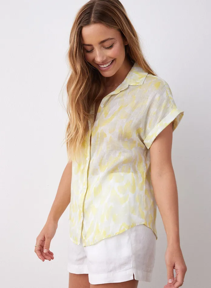 Women Bella Dahl Short Sleeve Linen Printed Button Down 8211 Layered Spots Print LAYERED SPOTS PRINT
