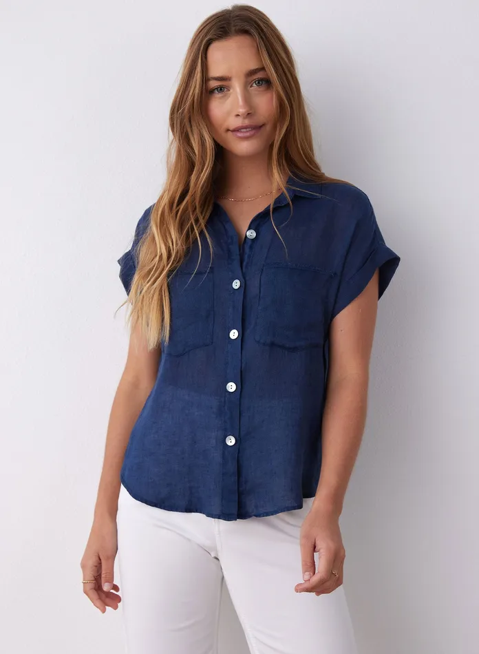 Women Bella Dahl Short Sleeve Linen Two Pocket Short Sleeve Shirt 8211 Summer Night SUMMER NIGHT Women Bella Dahl Short Sleeve Linen Two Pocket Short Sleeve Shirt 8211 Summer Night SUMMER NIGHT