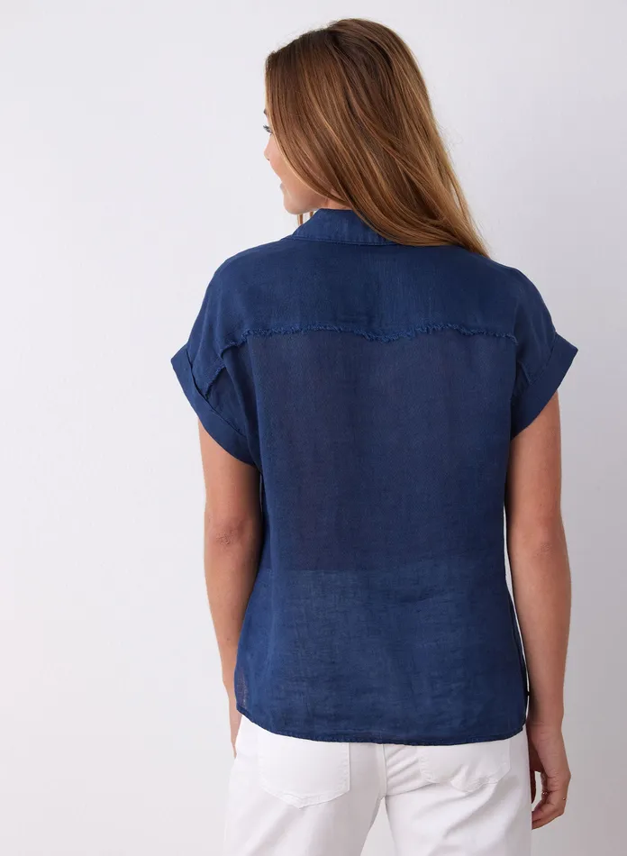 Women Bella Dahl Short Sleeve Linen Two Pocket Short Sleeve Shirt 8211 Summer Night SUMMER NIGHT
