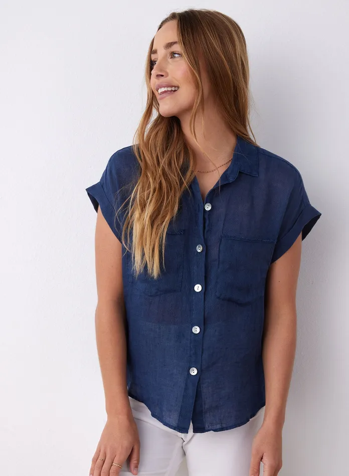 Women Bella Dahl Short Sleeve Linen Two Pocket Short Sleeve Shirt 8211 Summer Night SUMMER NIGHT