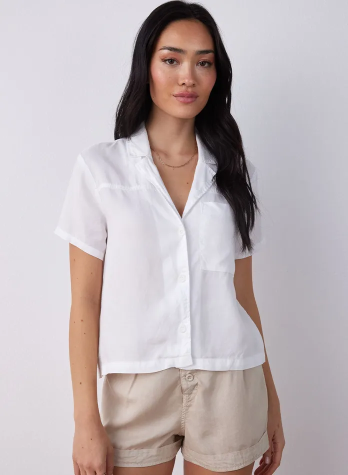 Women Bella Dahl Short Sleeve Short Sleeve Button Down Shirt 8211 White WHITE