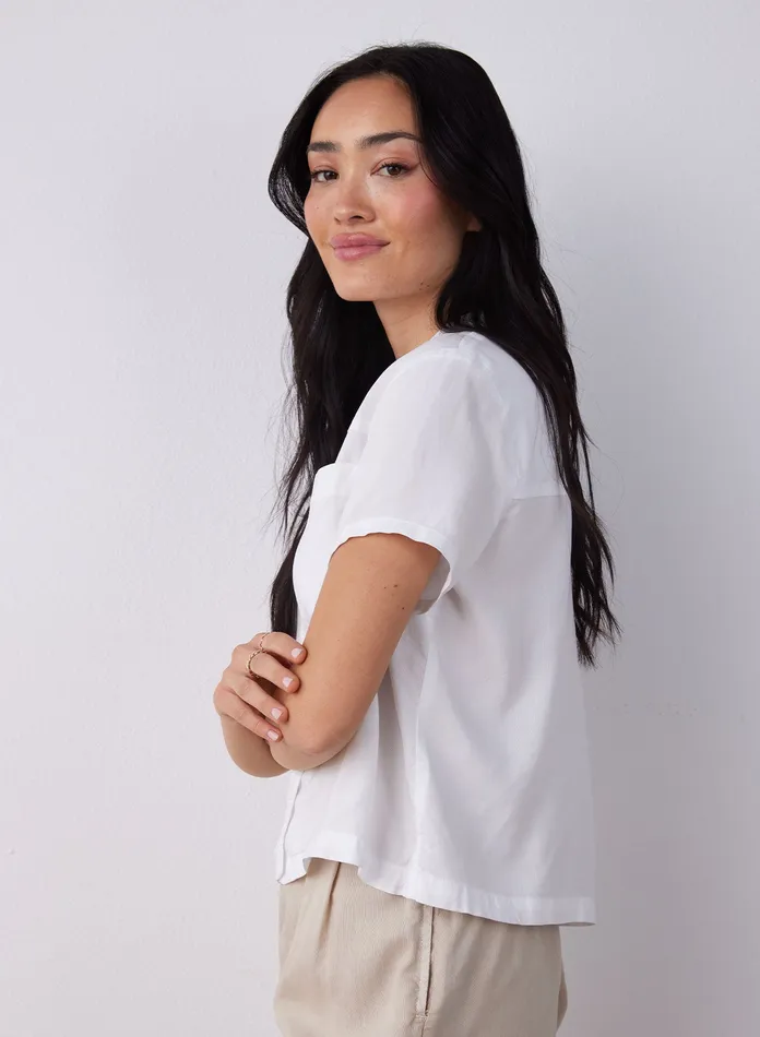 Women Bella Dahl Short Sleeve Short Sleeve Button Down Shirt 8211 White WHITE
