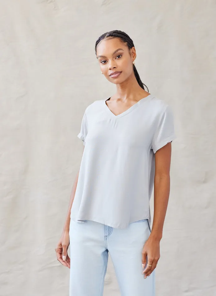 Women Bella Dahl Short Sleeve VNeck Tee 8211 Foggy Sky FOGGY SKY