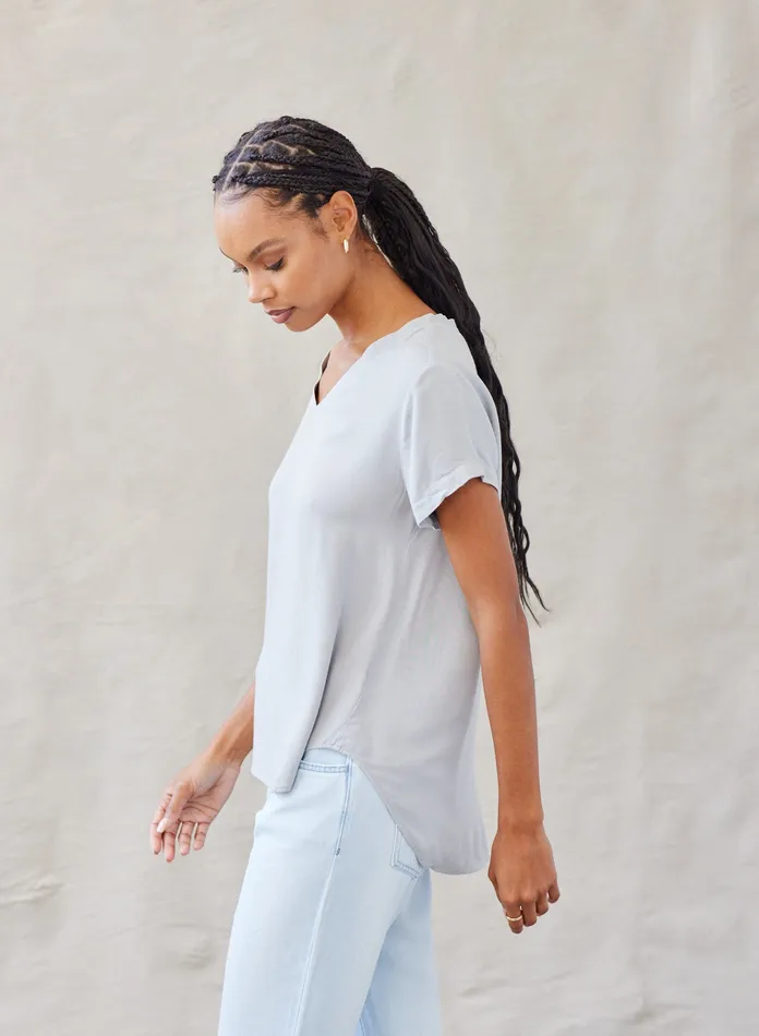 Women Bella Dahl Short Sleeve VNeck Tee 8211 Foggy Sky FOGGY SKY