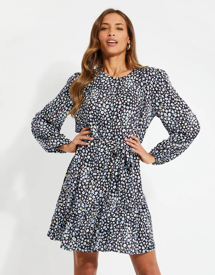 Women Black Animal Print Smock Dress Black Threadbare Dresses