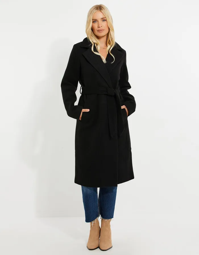Women Black Belted Formal Coat Black Threadbare Jackets and Coats Women Black Belted Formal Coat Black Threadbare Jackets and Coats