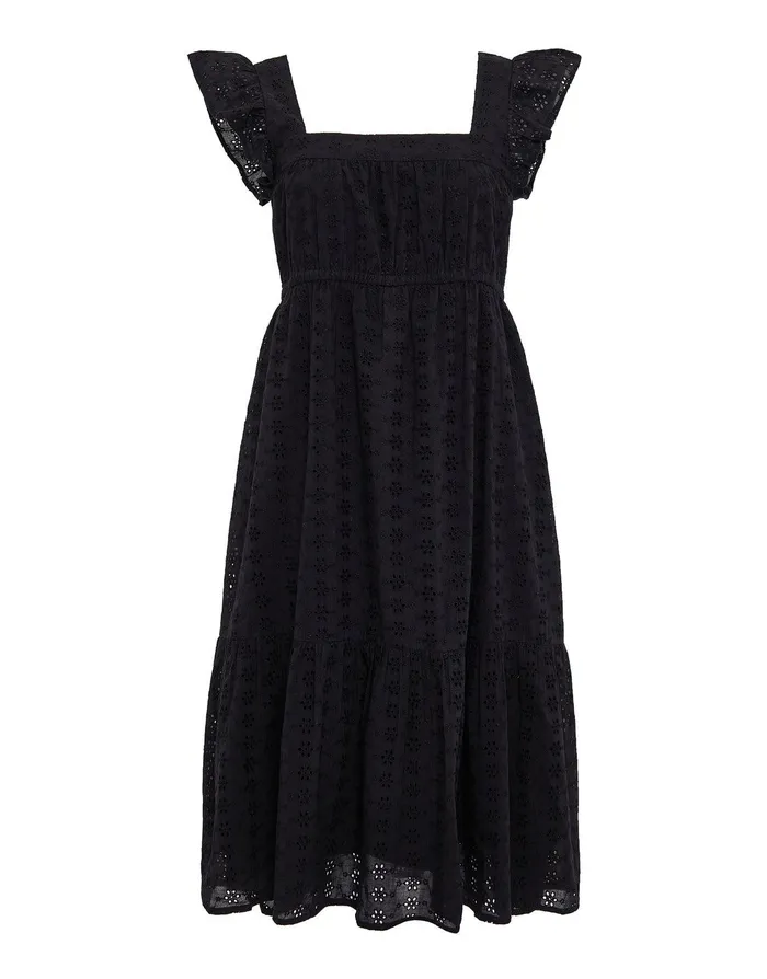 Women Black Broderie Anglaise Frill Sleeve Tiered Midi Smock Dress Black Threadbare Dresses Women Black Broderie Anglaise Frill Sleeve Tiered Midi Smock Dress Black Threadbare Dresses