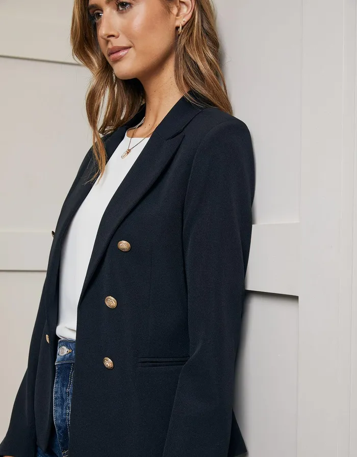 Women Black Buttoned Tailored Blazer Black Threadbare Blazers Women Black Buttoned Tailored Blazer Black Threadbare Blazers