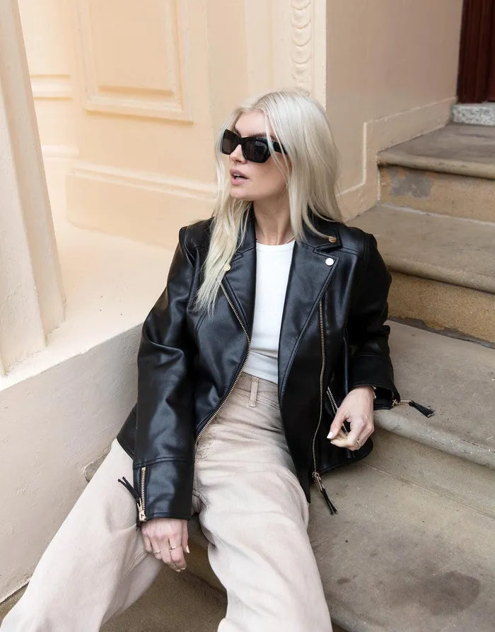 Women Black Faux Leather Biker Jacket Black Threadbare Jackets and Coats
