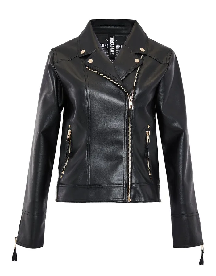 Women Black Faux Leather Biker Jacket Black Threadbare Jackets and Coats Women Black Faux Leather Biker Jacket Black Threadbare Jackets and Coats