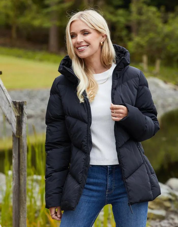 Women Black Funnel Neck Padded Jacket Black Threadbare Jackets and Coats