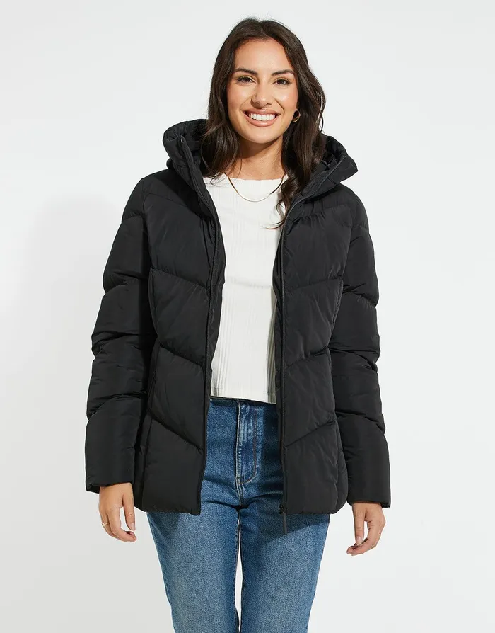Women Black Funnel Neck Padded Jacket Black Threadbare Jackets and Coats Women Black Funnel Neck Padded Jacket Black Threadbare Jackets and Coats
