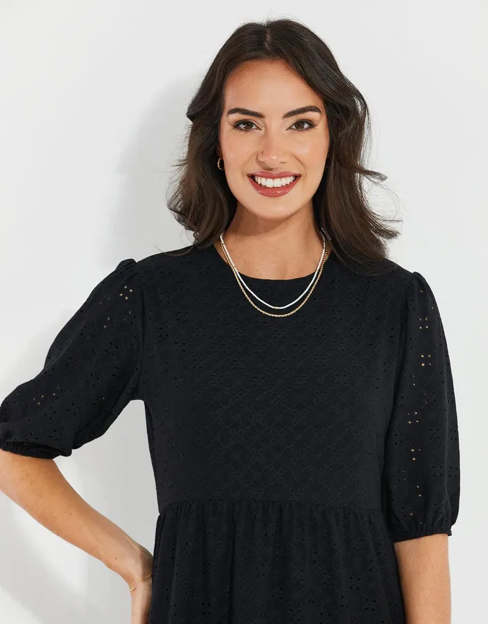 Women Black Jersey Broderie Anglaise Dress Black Threadbare Dresses Women Black Jersey Broderie Anglaise Dress Black Threadbare Dresses