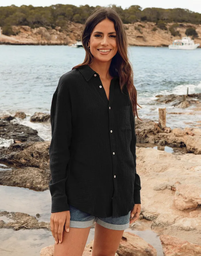 Women Black Long Sleeve Cotton Crinkle Shirt Black Threadbare Blouses and Shirts Women Black Long Sleeve Cotton Crinkle Shirt Black Threadbare Blouses and Shirts