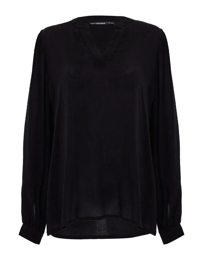 Women Black Long Sleeve V Neck Collarless Blouse Black Threadbare Blouses and Shirts Women Black Long Sleeve V Neck Collarless Blouse Black Threadbare Blouses and Shirts