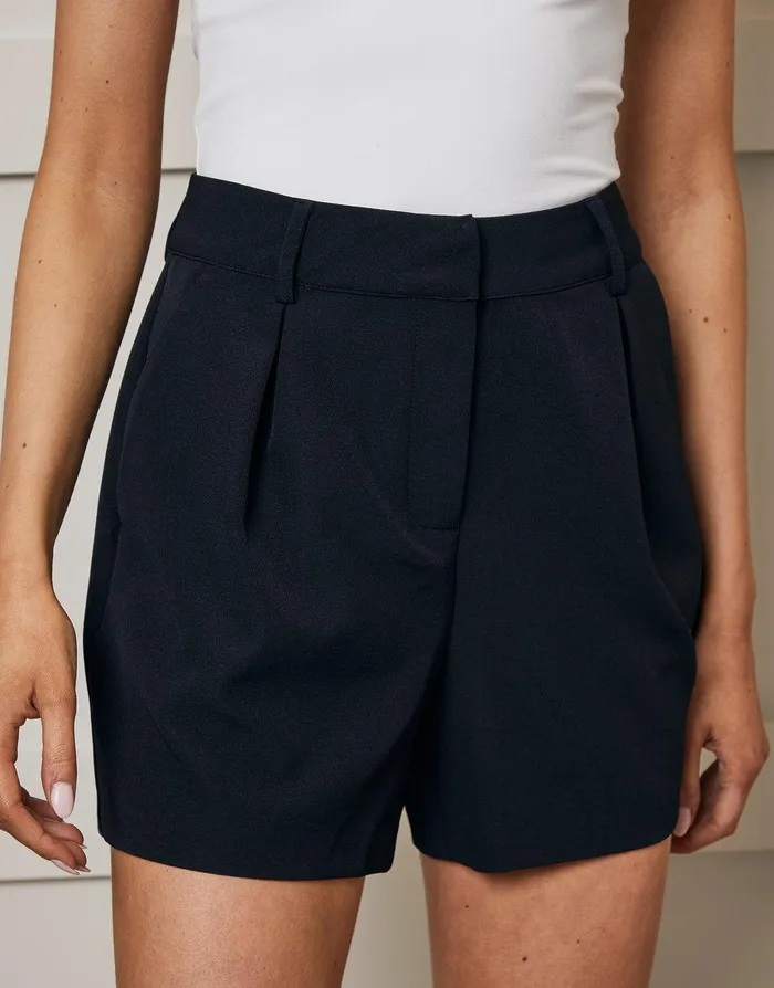 Women Black Pleated Tailored Shorts Black Threadbare Shorts Women Black Pleated Tailored Shorts Black Threadbare Shorts