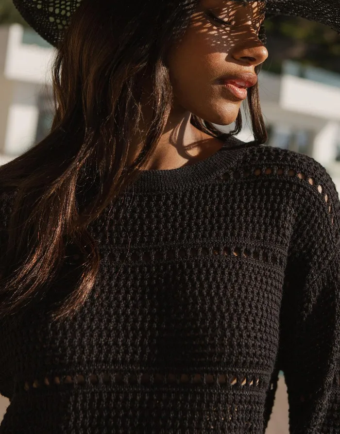 Women Black Pointelle Crochet Jumper Black Threadbare Tops Women Black Pointelle Crochet Jumper Black Threadbare Tops