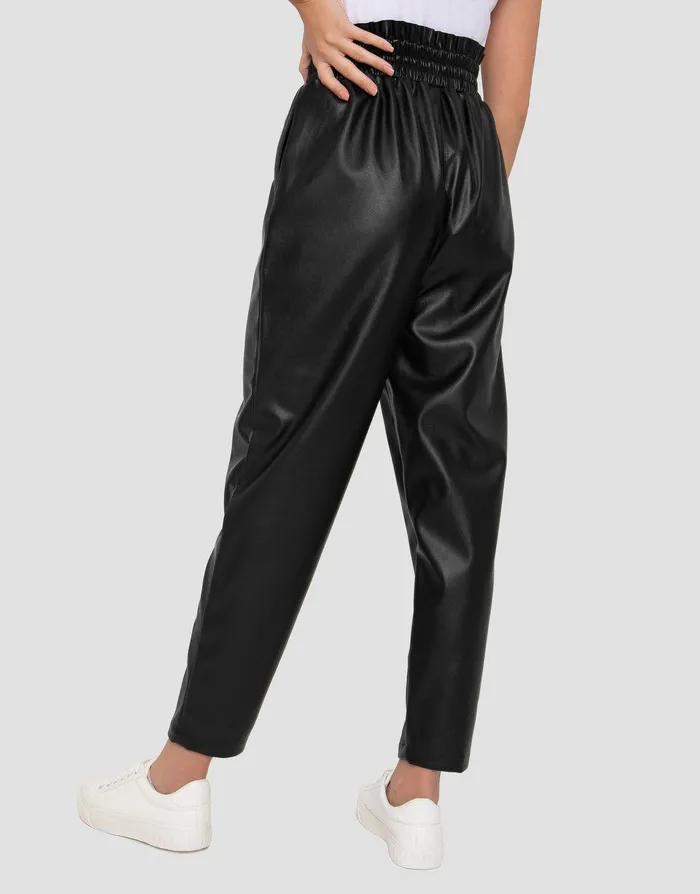 Women Black PU Leather Joggers Black Threadbare Trousers Women Black PU Leather Joggers Black Threadbare Trousers