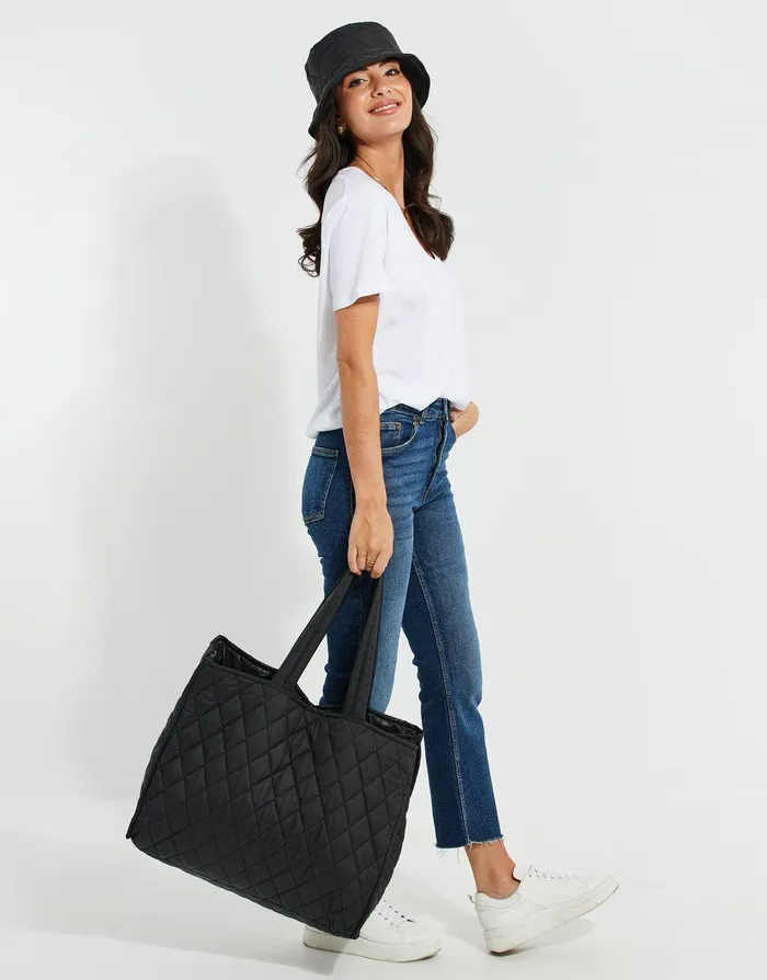 Women Black Quilted Bag and Bucket Hat 2Piece Set Black Threadbare Accessories Women Black Quilted Bag and Bucket Hat 2Piece Set Black Threadbare Accessories