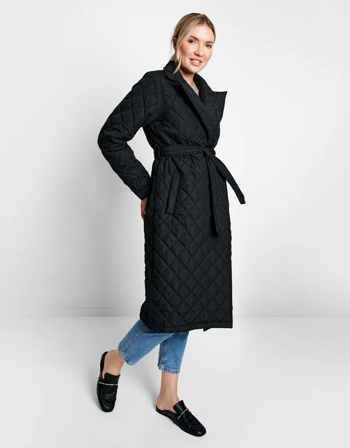 Women Black Quilted Trench Coat Black Threadbare Jackets and Coats Women Black Quilted Trench Coat Black Threadbare Jackets and Coats