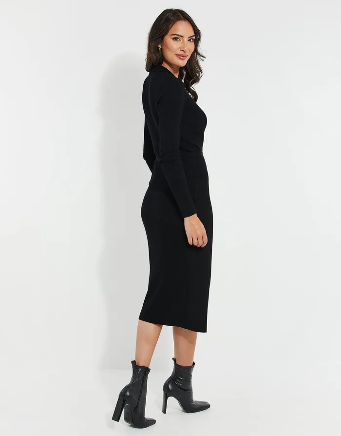 Women Black Ribbed Wrap Tie Dress Black Threadbare Dresses Women Black Ribbed Wrap Tie Dress Black Threadbare Dresses