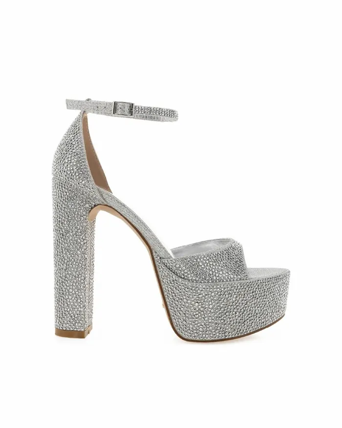 Women Block Heels Billini FAIZE 8211 SILVER RHINESTONE