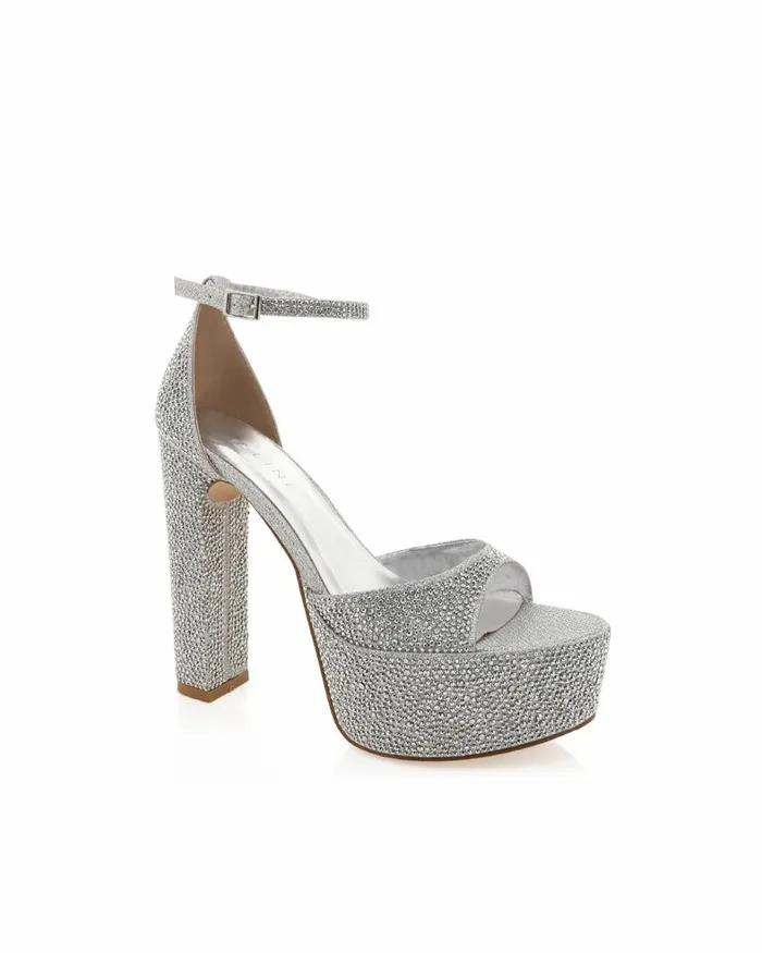 Women Block Heels Billini FAIZE 8211 SILVER RHINESTONE