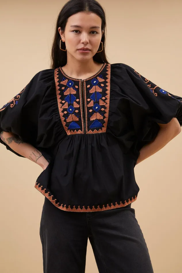 Women Blouses Bybar Gabie Embroidery Blouse Jet Black Women Blouses Bybar Gabie Embroidery Blouse Jet Black