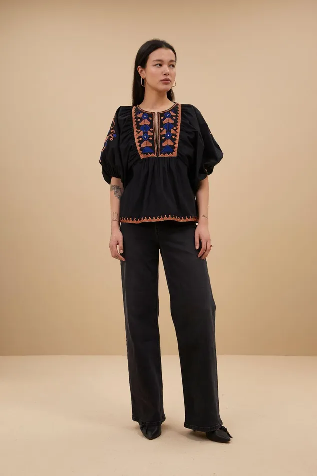 Women Blouses Bybar Gabie Embroidery Blouse Jet Black Women Blouses Bybar Gabie Embroidery Blouse Jet Black